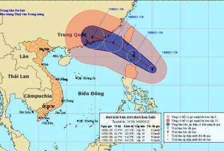 Vị trí và đường đi của bão Kai- Tak.